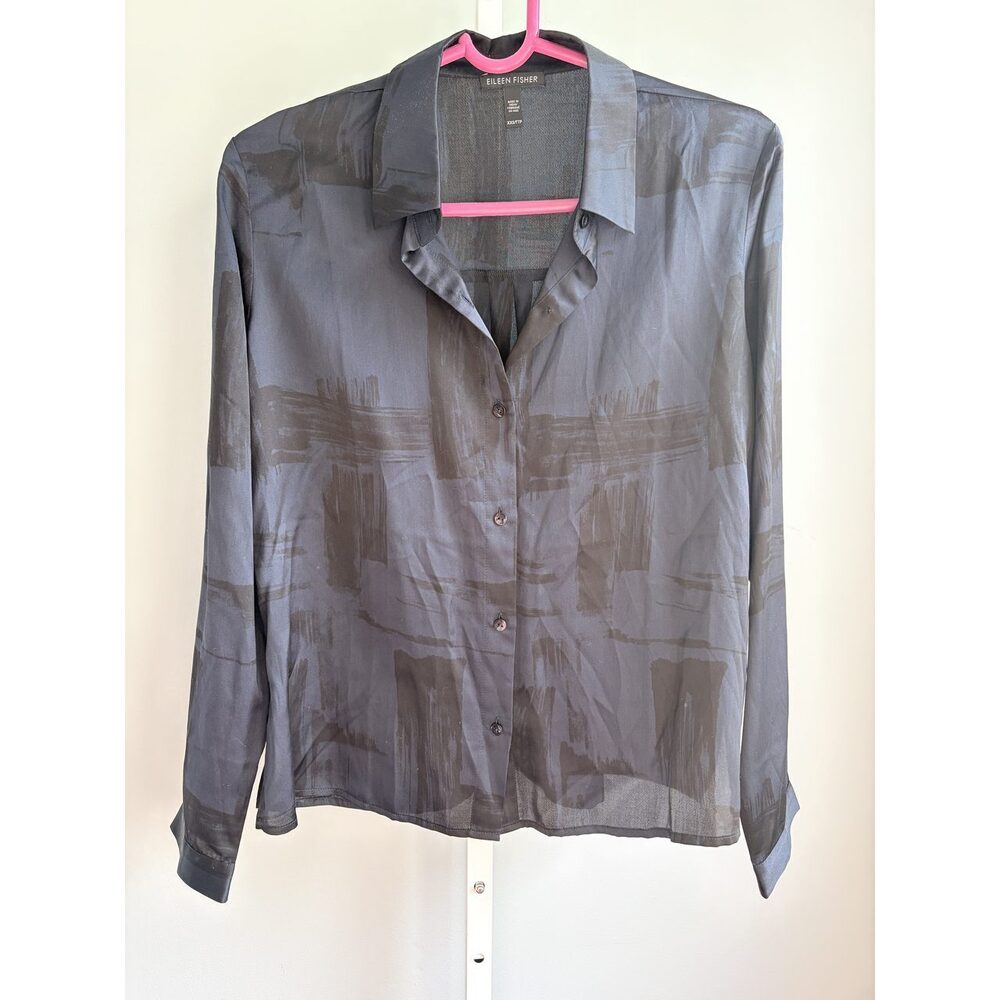 Eileen Fisher Geometric Print Silk Blouse Size XXS